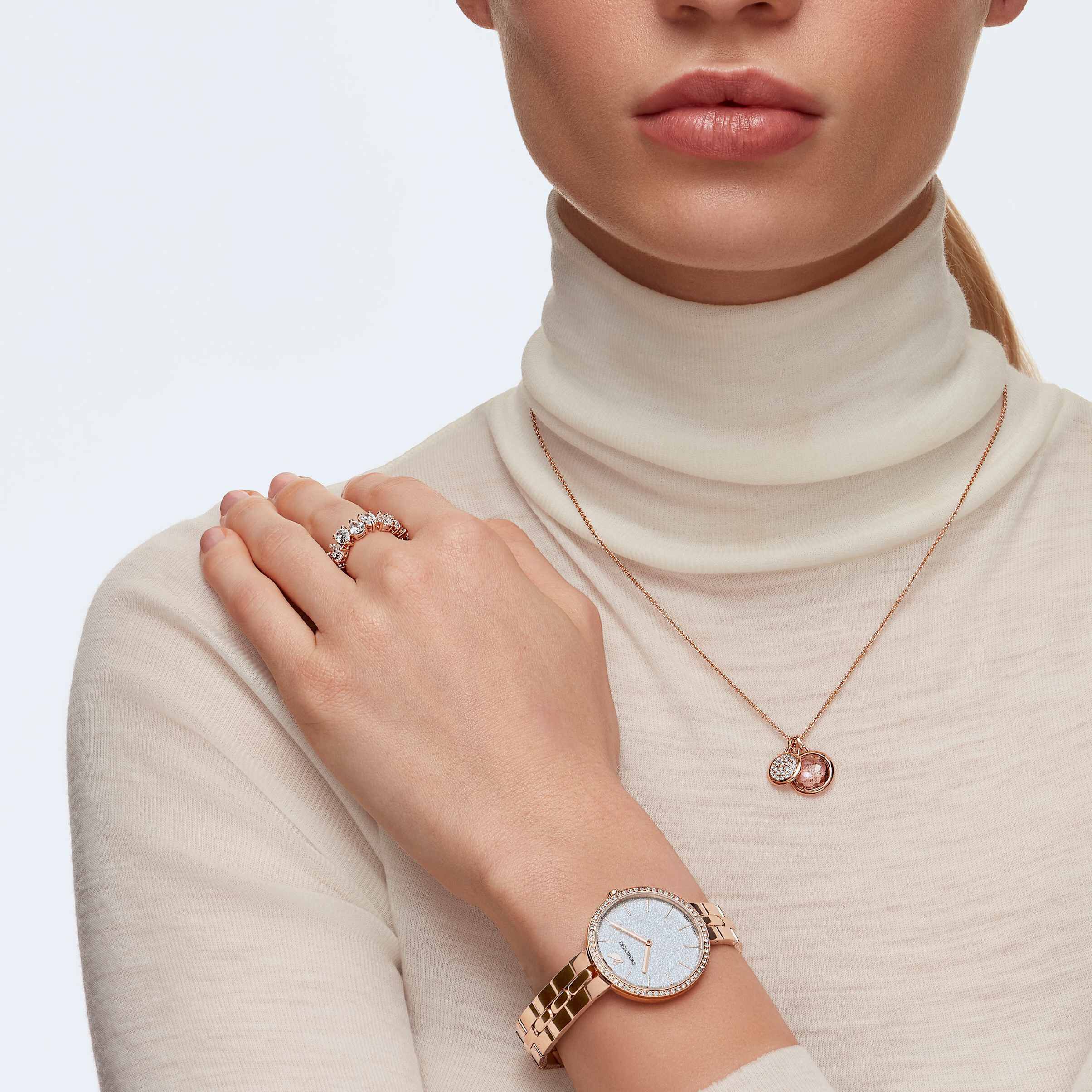 swarovski خاتم matrix vittore، قطع على شكل قطرة، لون أبيض، طلاء ذهبي وردي