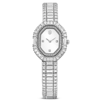 swarovski ساعة matrix octagon، قطع باغيت، سوار معدني، لون فضي، ستانلس ستيل