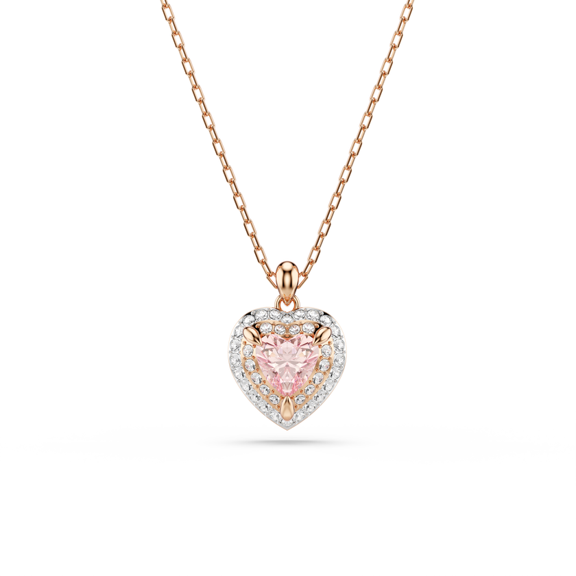 swarovski طقم one، قطع على شكل قلب، أحجار كريستال صغيرة متراصة، شكل قلب، لون وردي، لمسة نهائية من معادن مختلطة