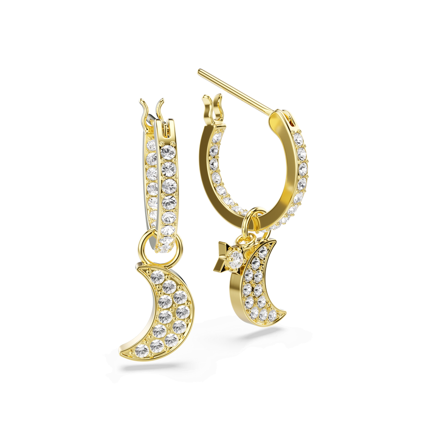 swarovski أقراط متدلية symbolica، قطع مُستدير، قمر، لون أبيض، لمسة نهائية من الذهب عيار 18 قيراط