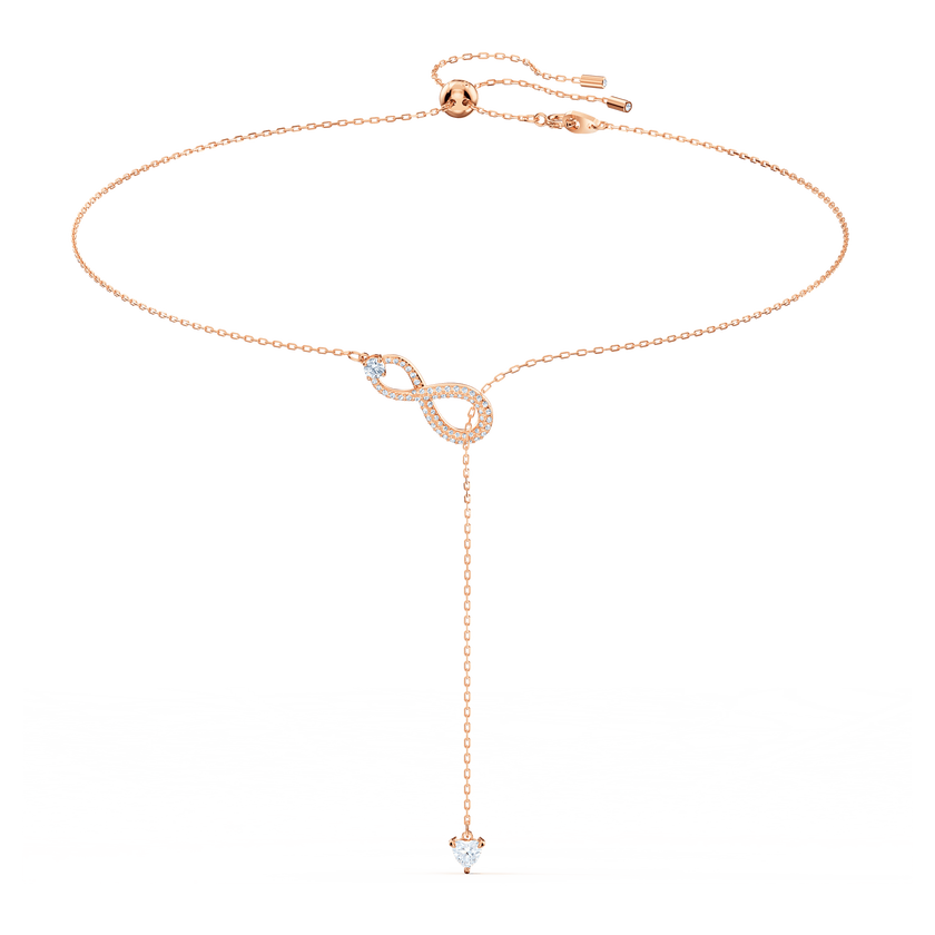 عقد swarovski inifinity على شكل حرف y، لون أبيض، طلاء ذهبي وردي