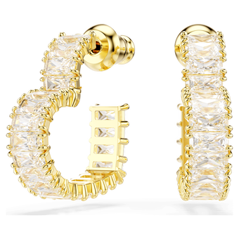 swarovski أقراط حلقية matrix، قطع باغيت، شكل قلب، حجم صغير، لون أبيض، لمسة نهائية من الذهب عيار 18 قيراط
