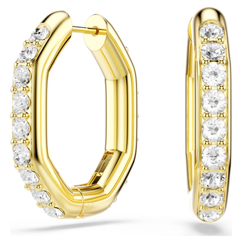 swarovski أقراط حلقية dextera، شكل ثماني، قطع مُستدير، حجم متوسط، لون أبيض، لمسة نهائية من الذهب عيار 18 قيراط