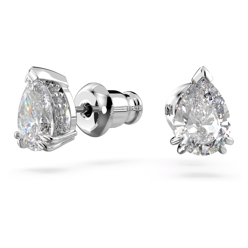 swarovski أقراط دبوسية stilla، قطع على شكل كمثري، لون أبيض، طلاء روديوم