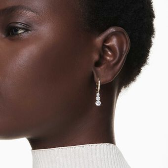 swarovski أقراط حلقية stilla attract، قطع مُستدير، لون أبيض، لمسة نهائية من الذهب عيار 18 قيراط