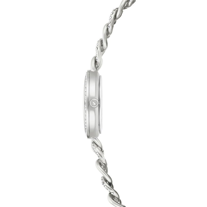 swarovski ساعة مستديرة cocktail، سوار معدني، لون فضي، ستانلس ستيل
