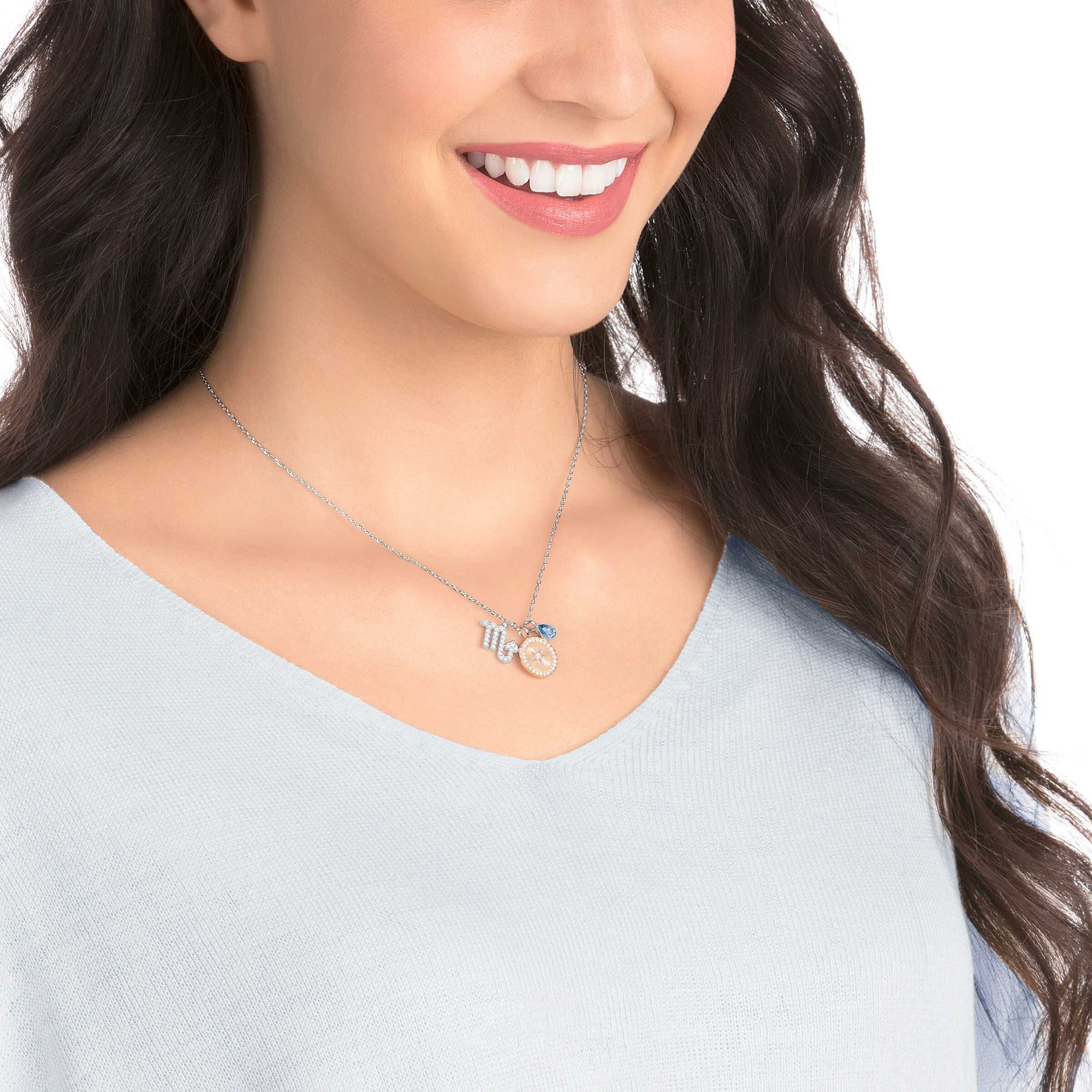 swarovski تعليقة zodiac،   برج  العقرب،  زرقاء  مائلة  إلى  الخضرة،  بطلاء  من  الروديوم