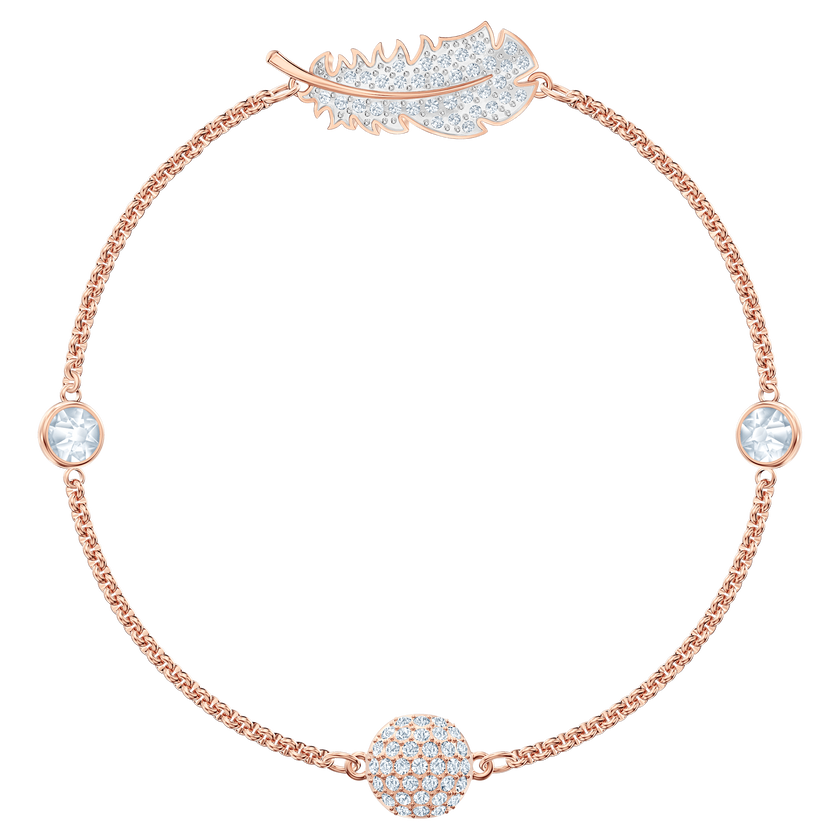 أسورة على شكل ريشة من مجموعة swarovski remix collection ، أبيض ، مطلية باللون الذهبي الوردي