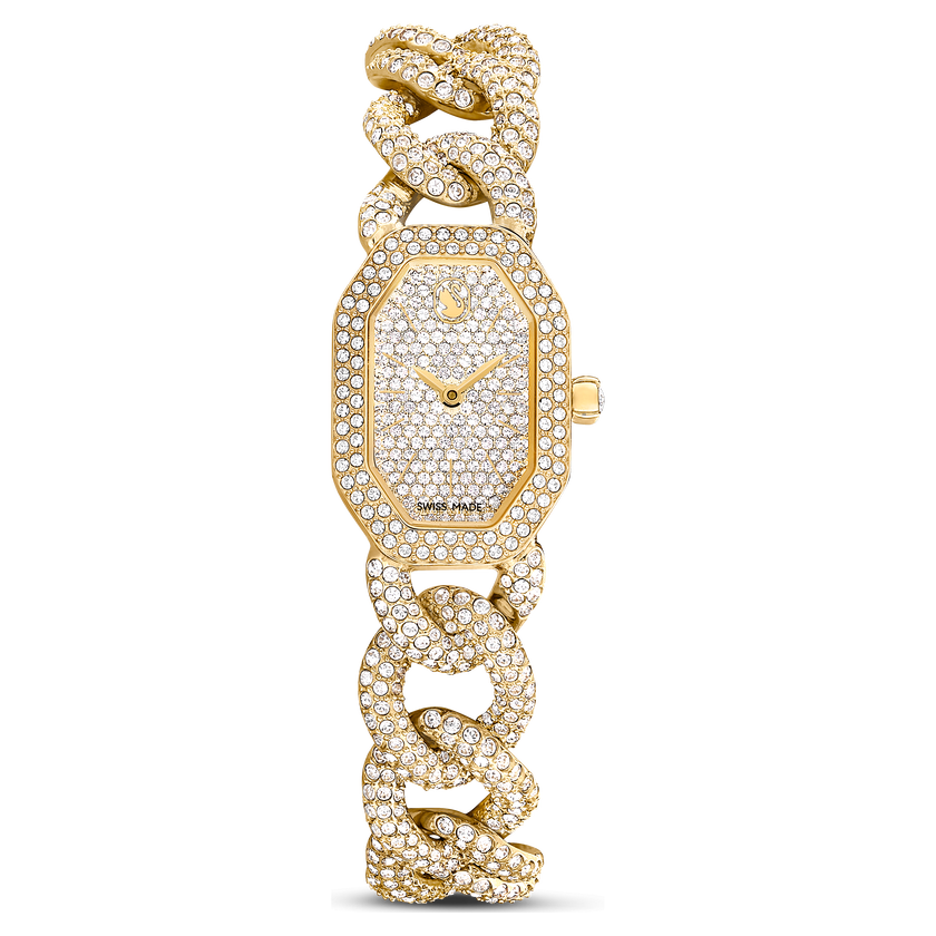swarovski ساعة يد dextera chain، صناعة سويسرية، سوار كريستال، لون ذهبي، لمسة نهائية باللون الذهبي