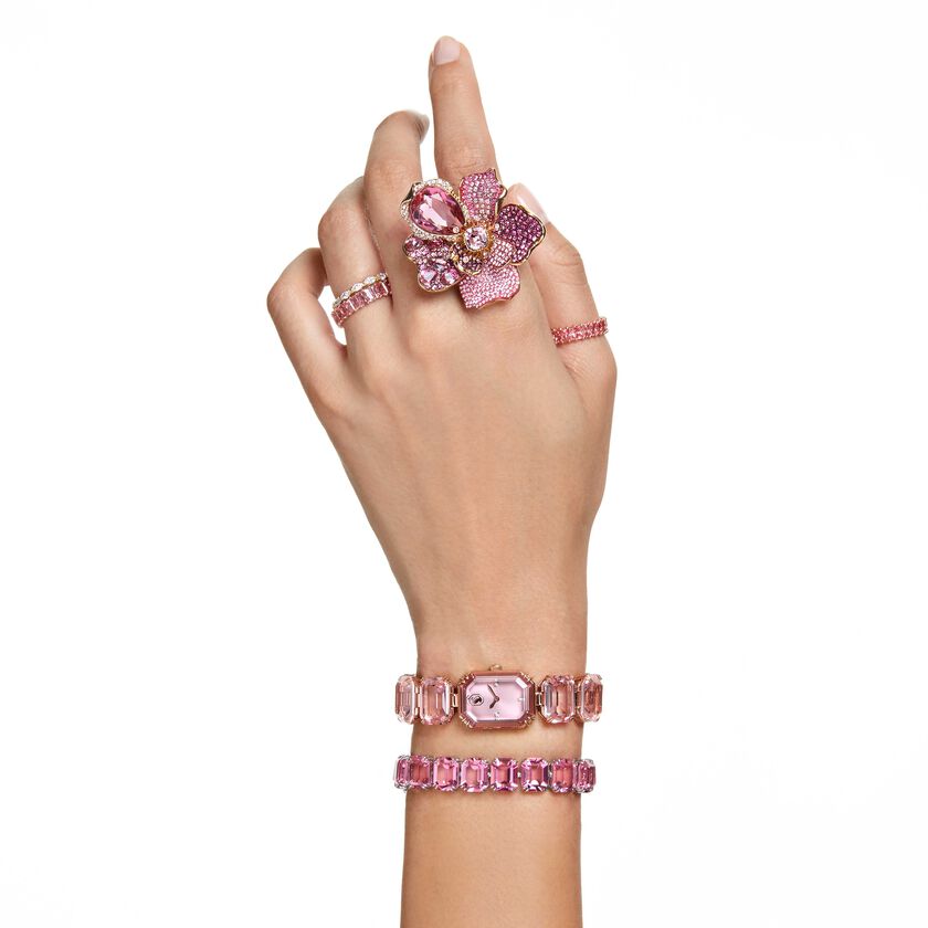 swarovski خاتم matrix، قطع باغيت، لون وردي، لمسة نهائية من الذهب الوردي عيار 18 قيراط