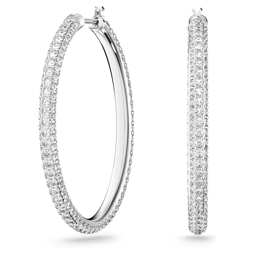 swarovski أقراط حلقية dextera، كريستالات متراصة، كبير، لون أبيض، طلاء روديوم