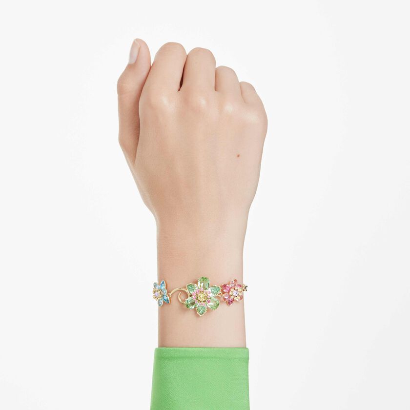 swarovski سوار idyllia، قطع متنوع، شكل زهرة، ألوان متعددة، طلاء باللون الذهبي