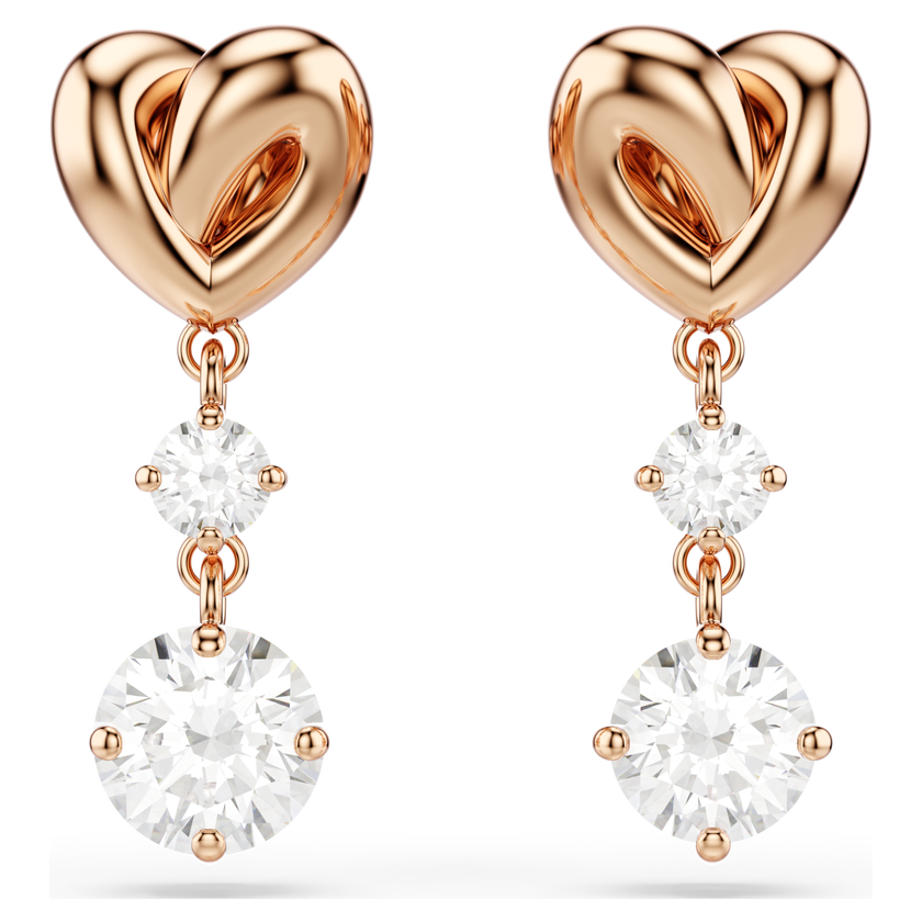 swarovski أقراط lifelong على شكل قلب للأذن المثقوبة، لون أبيض، طلاء ذهبي وردي