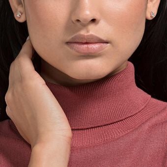 swarovski أقراط دبوسية stilla attract، قطع مربع، لون أبيض، لمسة نهائية من الذهب الوردي عيار 18 قيراط