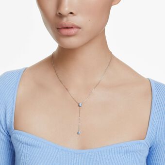 swarovski عقد attract على شكل حرف y، قطع مستدير، لون أزرق، طلاء روديوم