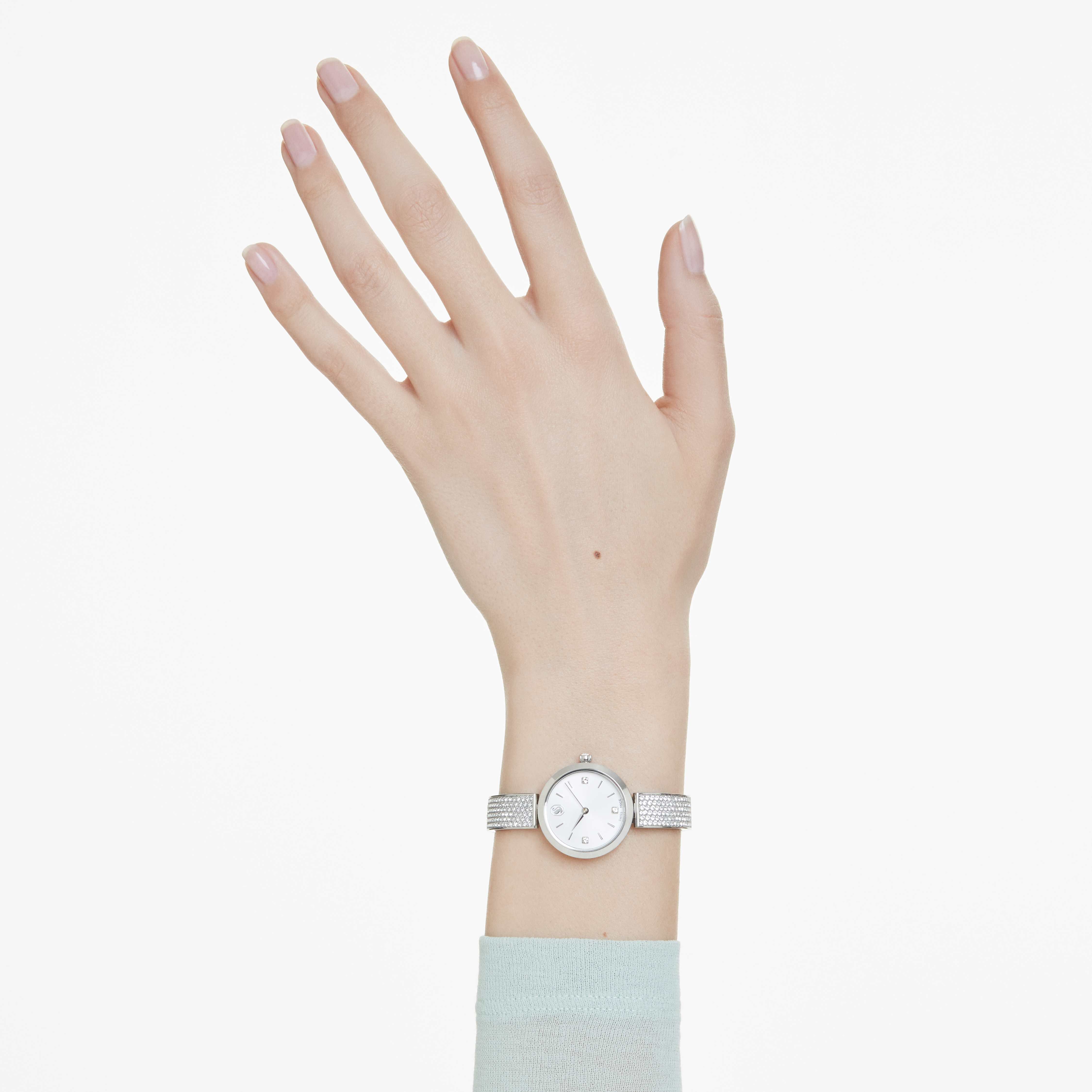 swarovski ساعة يد illumina، صناعة سويسرية، سوار معدني، لون فضي، ستانلس ستيل