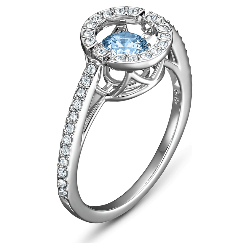 swarovski خاتم دائري من مجموعة سواروفسكي sparkling dance، ذو اللون الأزرق المائي، مطلي بالروديوم