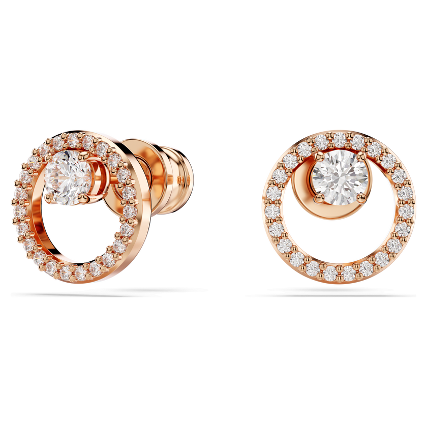 swarovski أقراط دبوسية constella، قطع مستدير، لون أبيض، طلاء باللون الذهبي الوردي