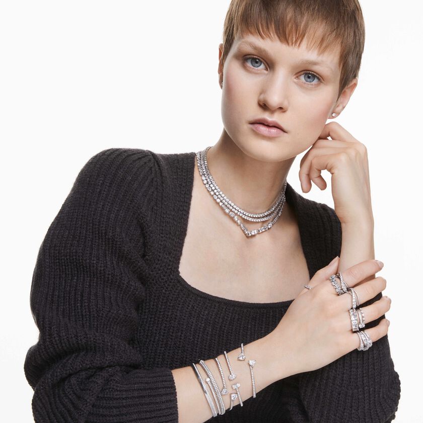 swarovski سوار mesmera، على شكل قلب، لون أبيض، طلاء روديوم