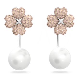 swarovski أقراط latisha للأذن المثقوبة، على شكل زهرة، لون وردي، طلاء روديوم