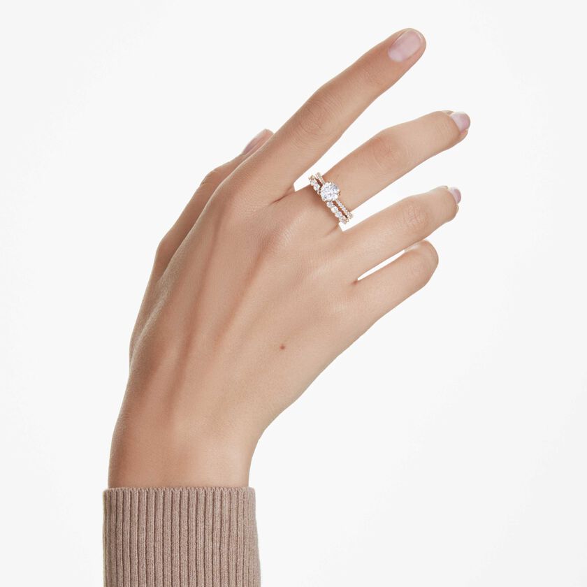 swarovski خاتم stilla، طقم من قطعتين، قطع مُستدير، لون أبيض، لمسة نهائية من الذهب عيار 18 قيراط