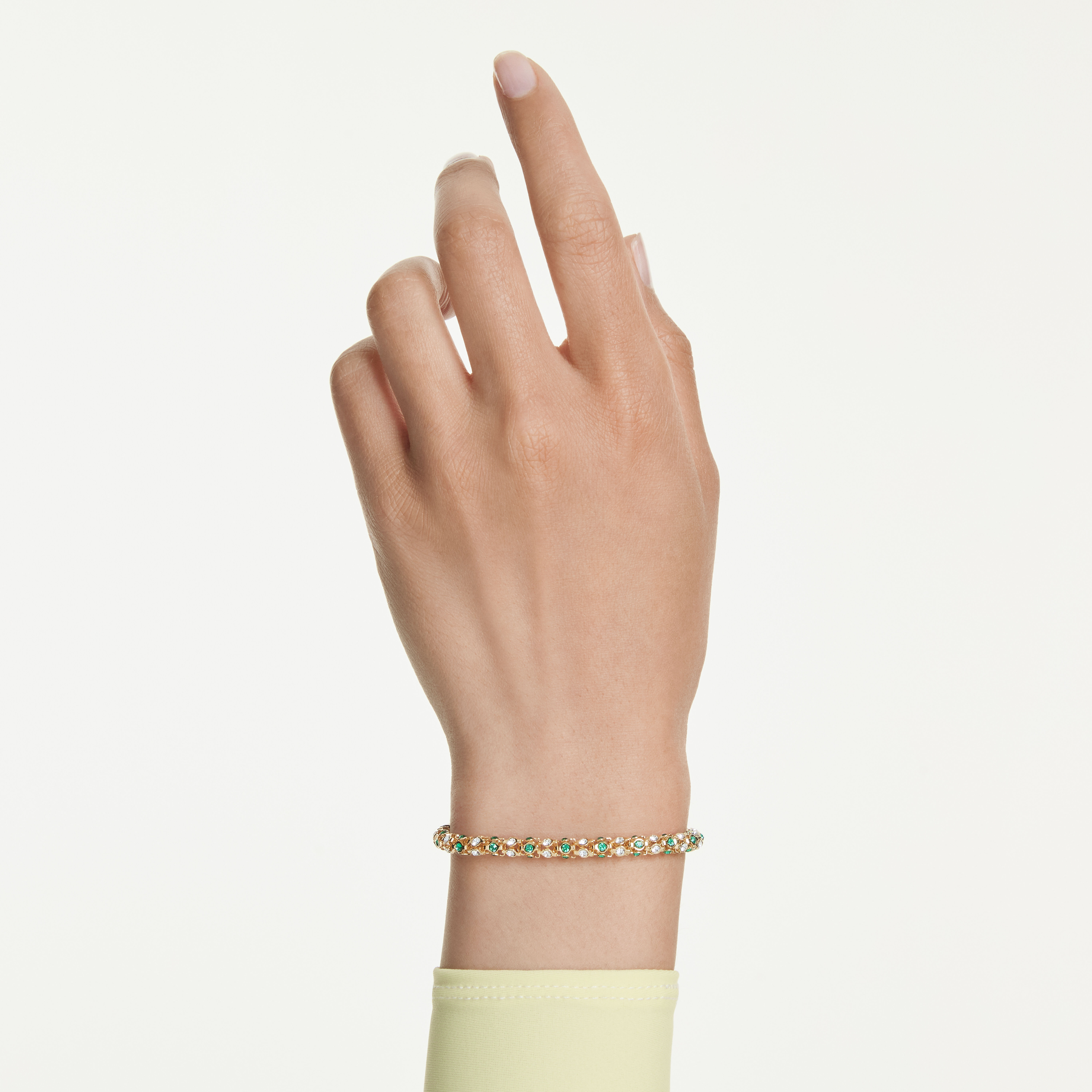 swarovski dextera bracelet  round cut  green  gold tone finish