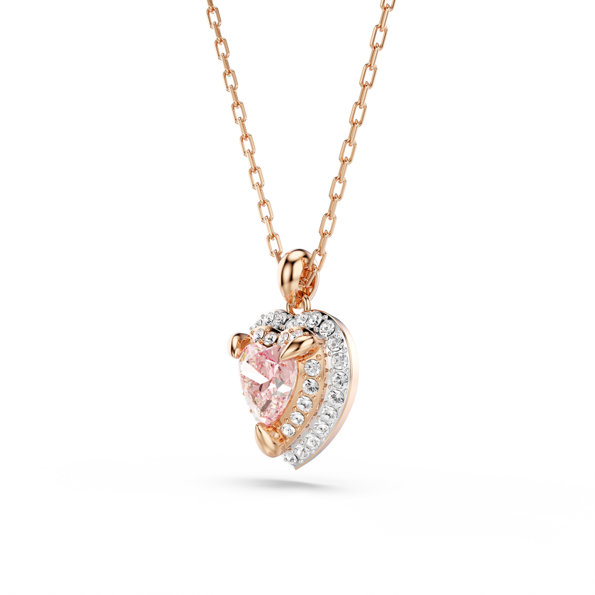 swarovski قلادة one، قطع على شكل قلب، أحجار كريستال صغيرة متراصة، شكل قلب، لون وردي، لمسة نهائية من معادن مختلطة