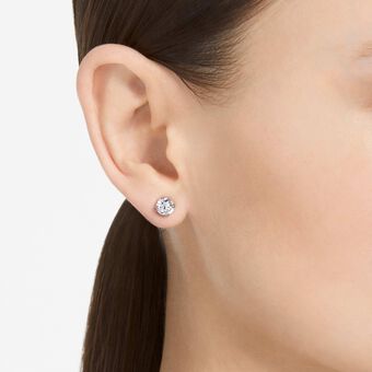 swarovski أقراط دبوسية stilla، قطع مستدير، لون أبيض، طلاء روديوم
