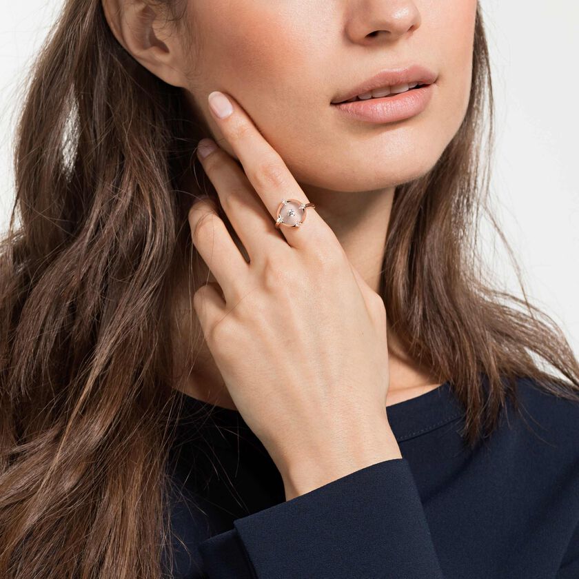 swarovski خاتم north motif ، أبيض ، مطلي باللون الذهبي الوردي