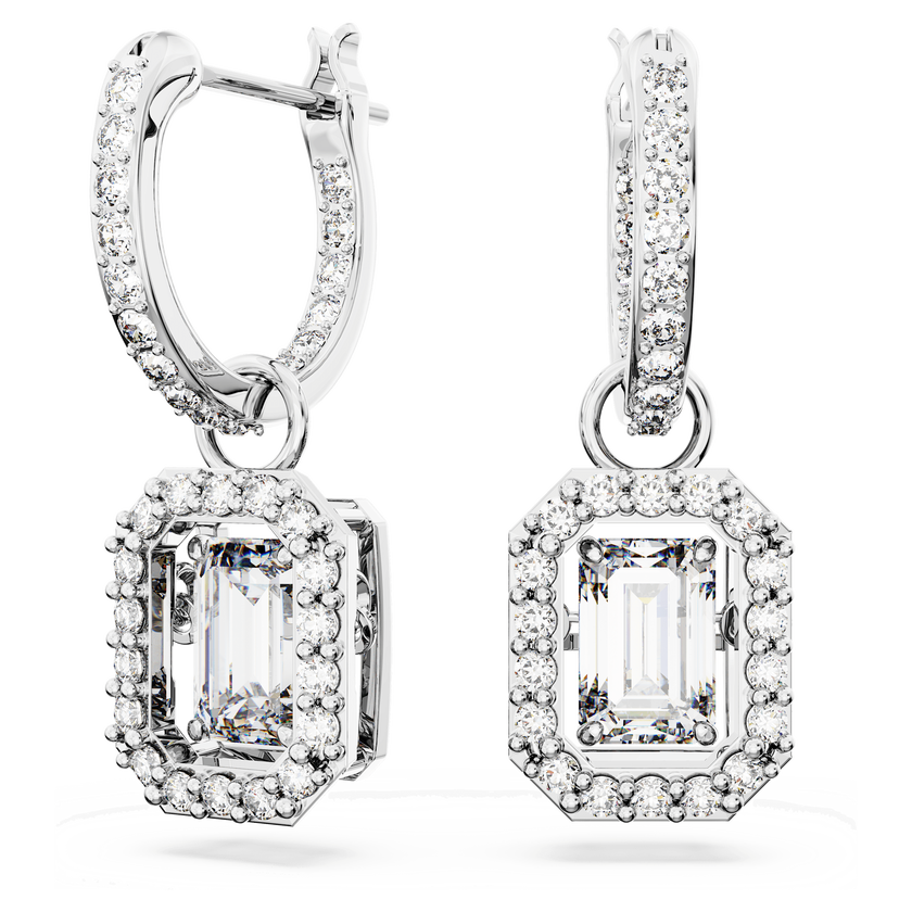 swarovski أقراط متدلية una، قطع مثمن، لون أبيض، طلاء روديوم