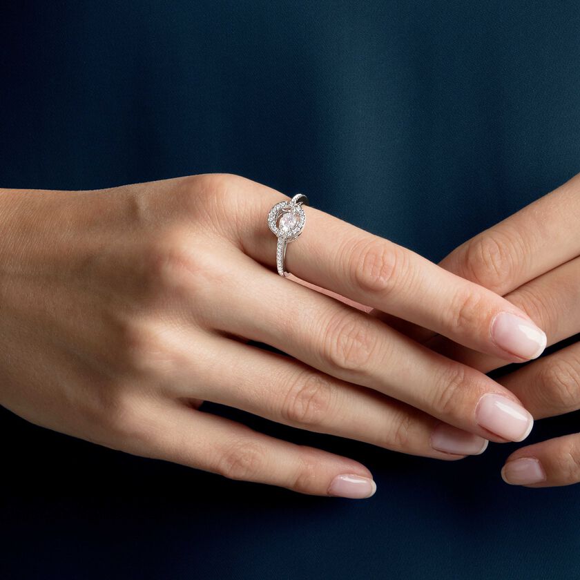 swarovski خاتم sparkling dance دائري، لون أبيض، طلاء روديوم