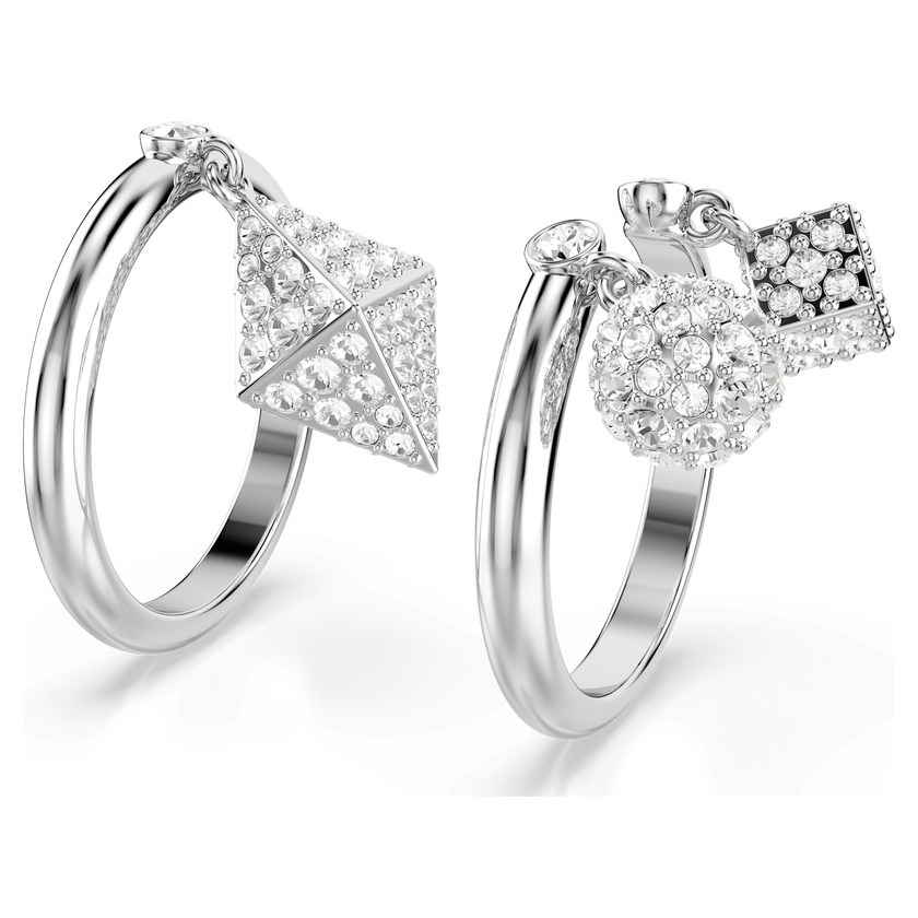 swarovski خاتم dextera، طقم  2 قطعة ، كرة ومكعب، لون أبيض، طلاء روديوم