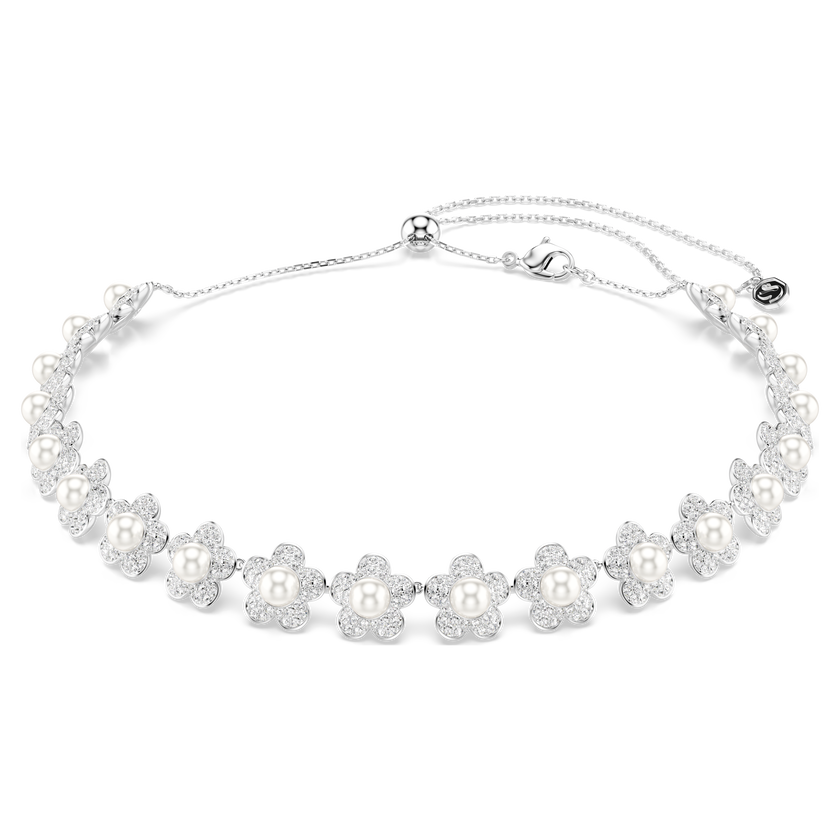 عقد شوكر ariana grande x swarovski، لآلئ كريستال، قطع مستدير، لون أبيض، طلاء روديوم