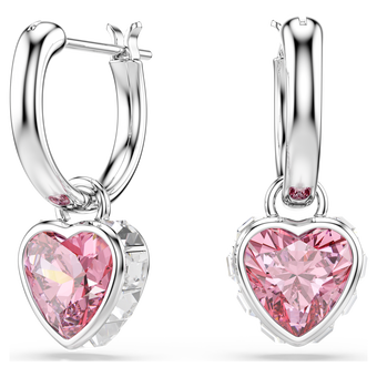 swarovski أقراط متدلية chroma، قلب، لون وردي، طلاء روديوم