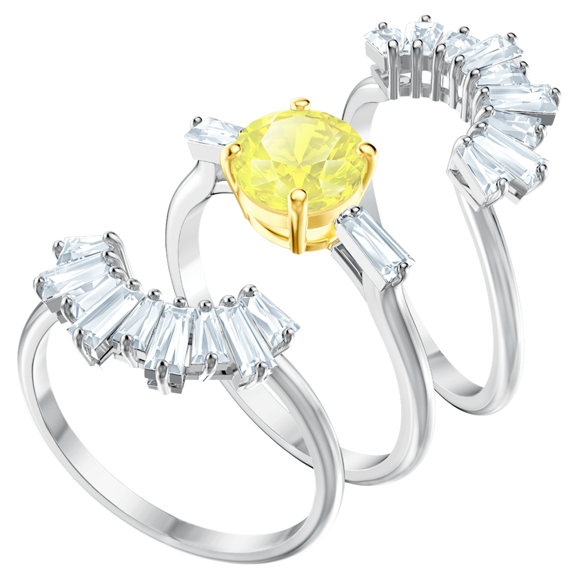 swarovski طقم خواتم sunshine،أبيض، بطلاء من الروديوم