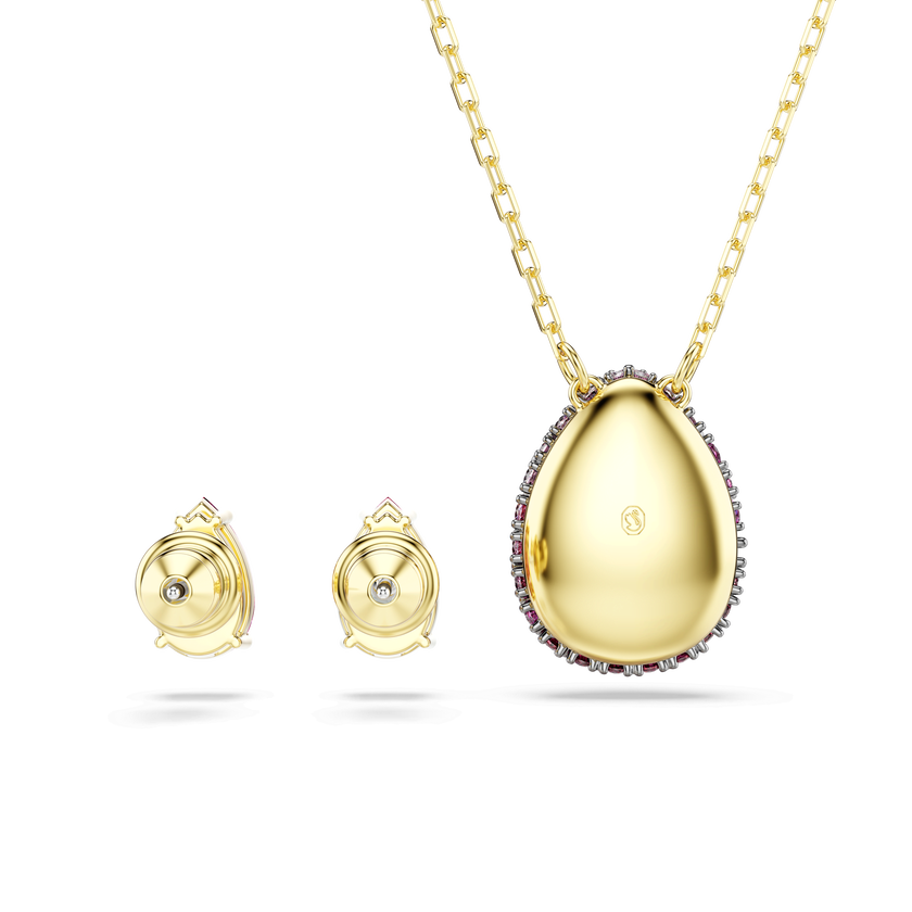 swarovski طقم sublima، طقم  2 ، قطع كمثري، لون أحمر، لمسة نهائية من الذهب عيار 18 قيراط