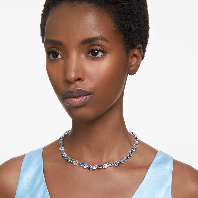 swarovski عقد gema، قطع متنوع، لون أزرق، طلاء روديوم