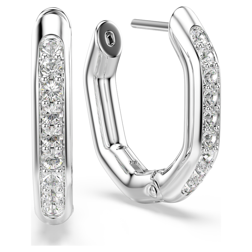 swarovski أقراط حلقية dextera، شكل مثمن، قطع مستدير، لون أبيض، طلاء روديوم