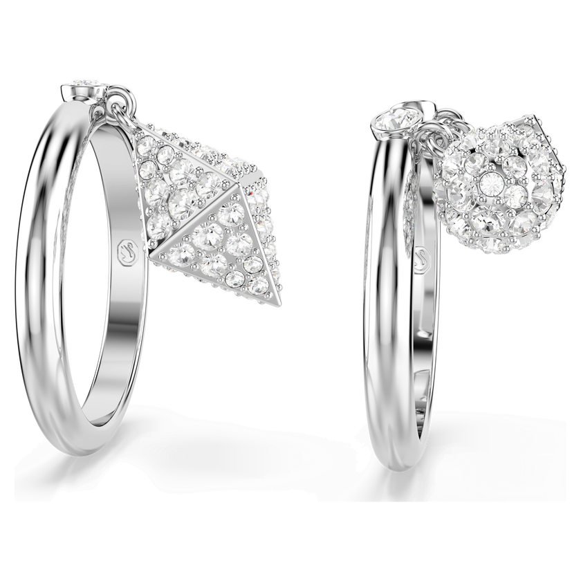 swarovski خاتم dextera، طقم  2 قطعة ، كرة ومكعب، لون أبيض، طلاء روديوم