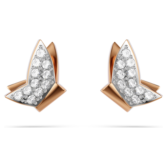 swarovski أقراط دبوسية idyllia lilia، شكل فراشة، لون أبيض، لمسة نهائية من الذهب الوردي عيار 18 قيراط
