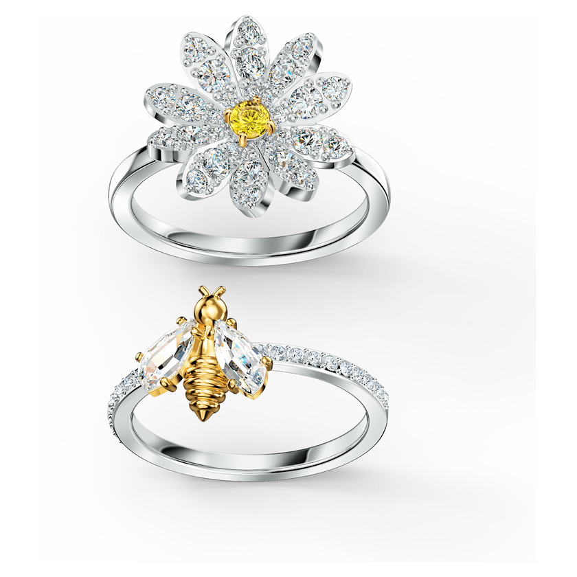 swarovski مجموعة خواتم eternal flower، لون أصفر، لمسة نهائية من معادن مختلطة