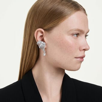 swarovski أقراط مشبك vienna، قطع متنوع، شكل بجعة، لون أبيض، طلاء روديوم