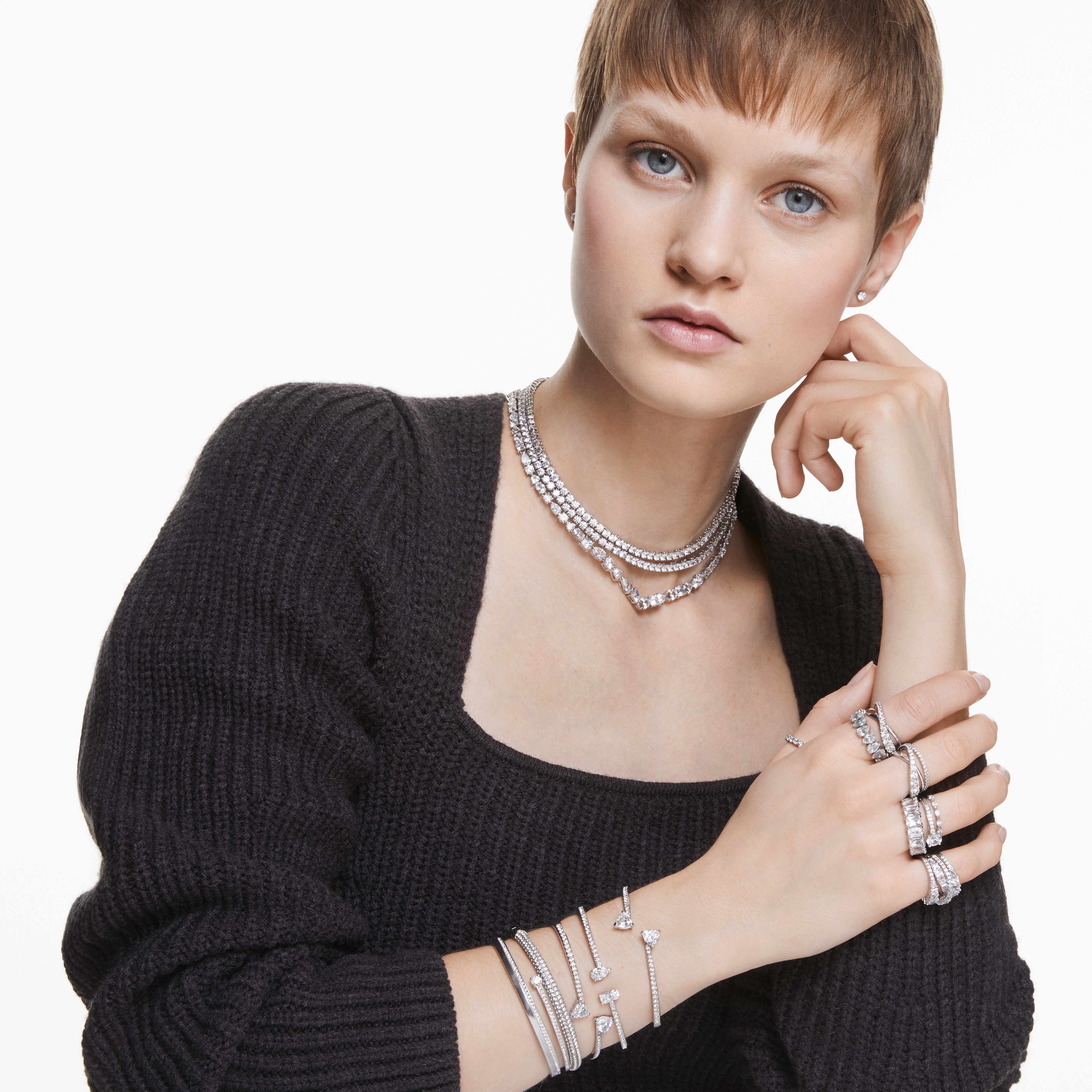 swarovski خاتم vittore، قطع على شكل قطرة، لون أبيض، طلاء روديوم