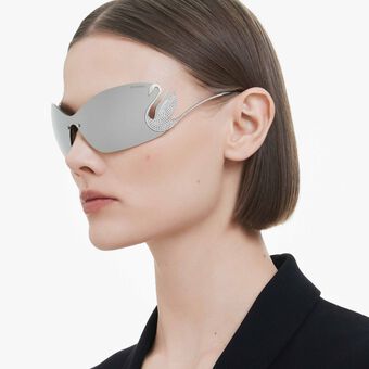 swarovski نظارة شمسية، شكل قناع، حلية على شكل بجعة، sk7020، لون فضي