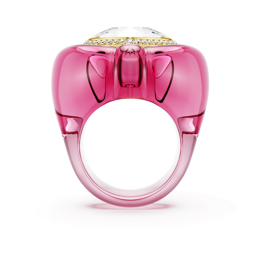 swarovski خاتم كوكتيل dulcis، قطع على شكل قلب، كريستالات مُتراصَّة، شكل قلب، لون وردي