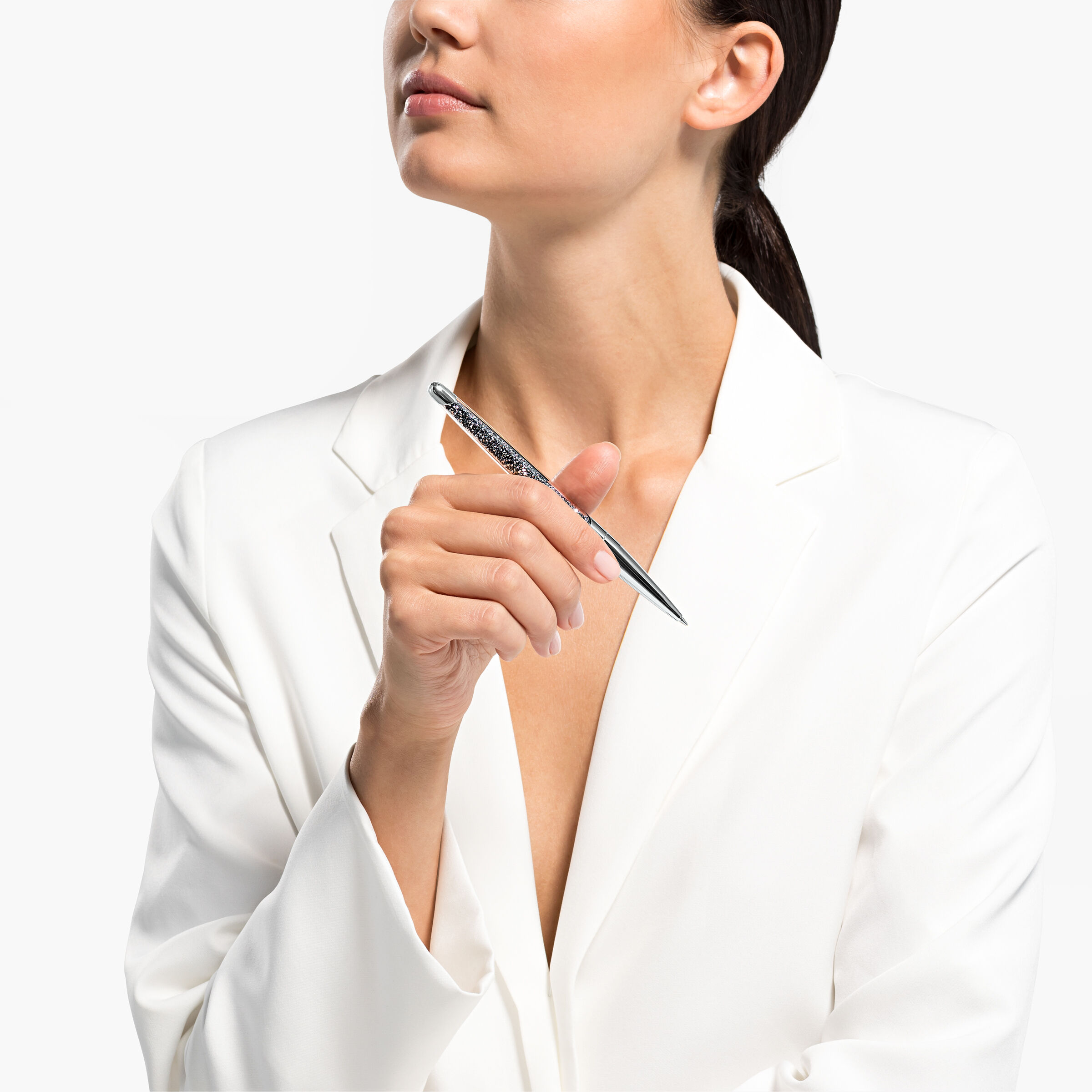 swarovski قلم حبر جاف crysralline nova، لون رمادي، طلاء كروم