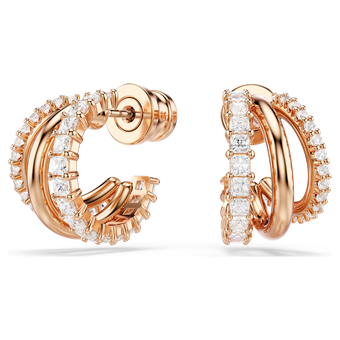 swarovski أقراط حلقية hyperbola، قطع متنوع، صغير، لون أبيض، لمسة نهائية من الذهب الوردي عيار 18 قيراط