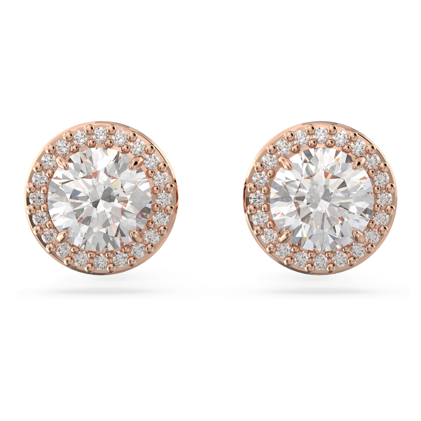swarovski أقراط دبوسية una angelic، قطع مستدير، كريستالات متراصة، لون أبيض، طلاء ذهبي وردي