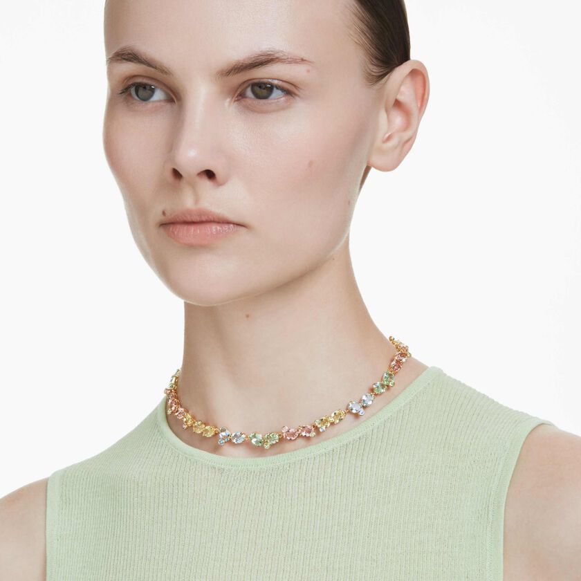 swarovski عقد gema tennis، قطع متنوع، ألوان متعددة، طلاء باللون الذهبي
