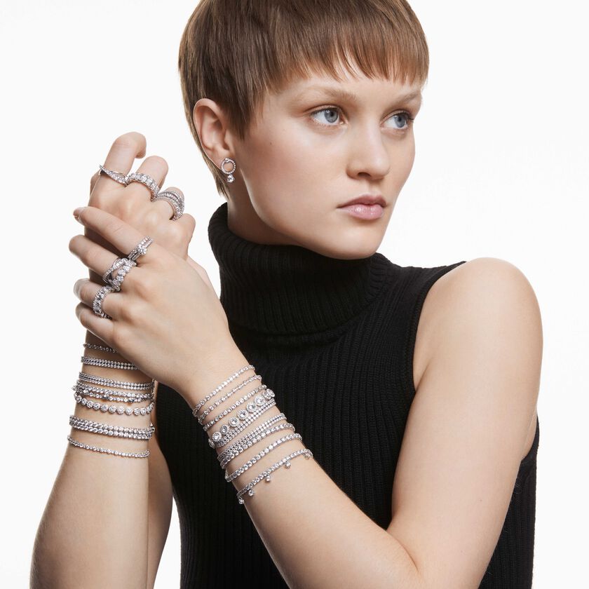 swarovski سوار تنس matrix، قطع مستدير، لون أبيض، طلاء روديوم